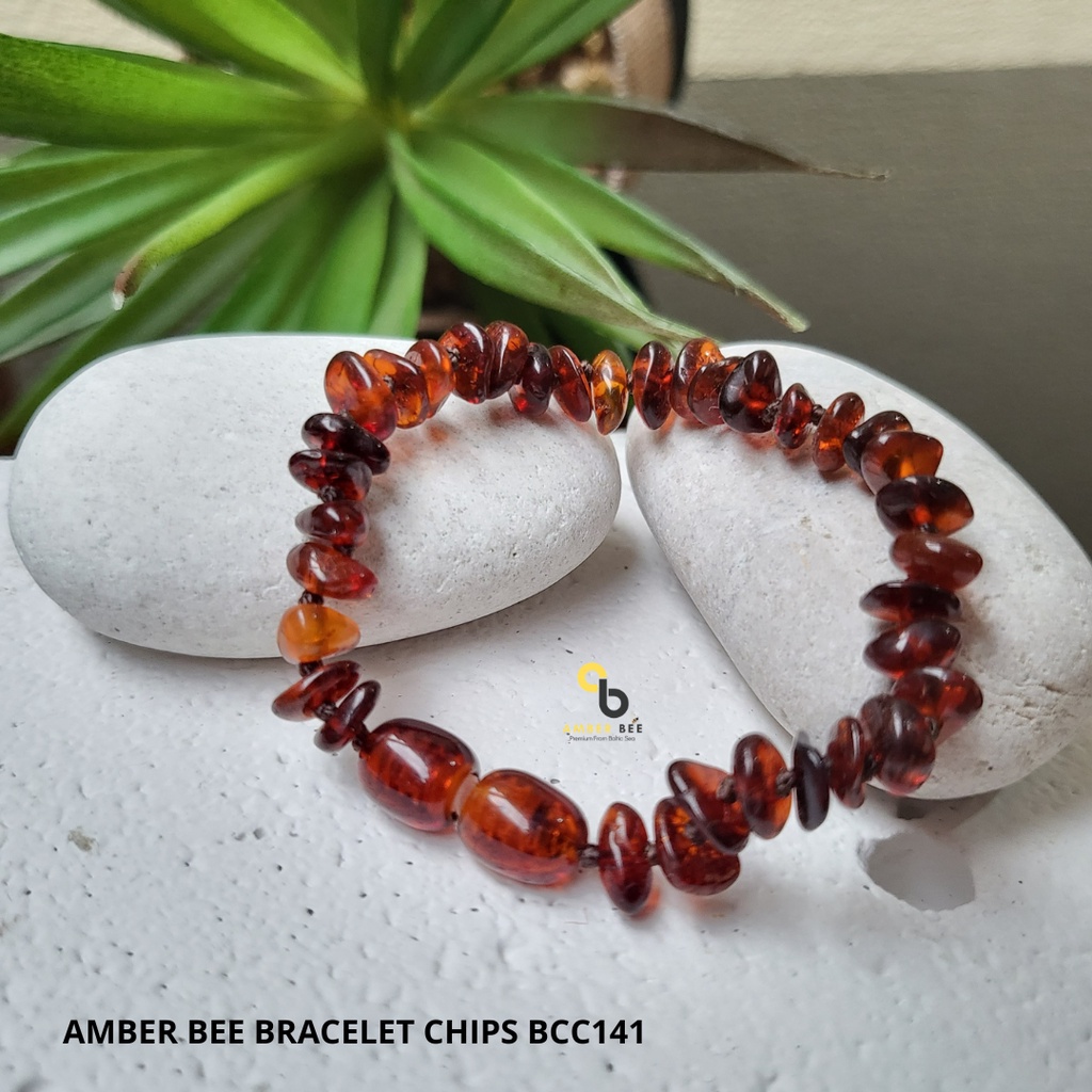 TERMURAH Gelang Amber Anak Balita Premium Glossy Chips Cognac BGCC141 By Amber Bee