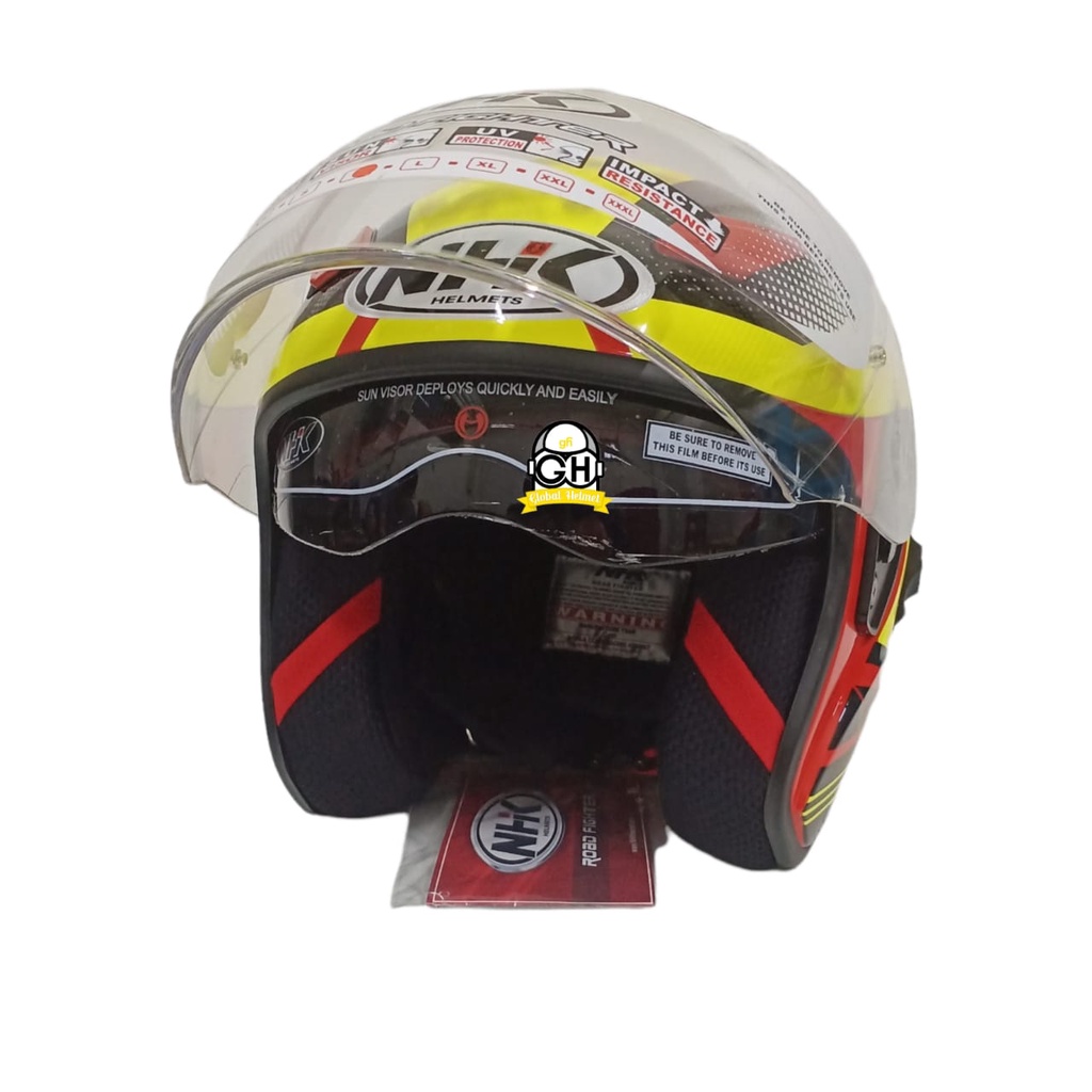 HELM NHK R1 MOTIF BIZARE RED YELLOW NHK R-1 BIZARE RED YELLOW DOUBLE VISOR