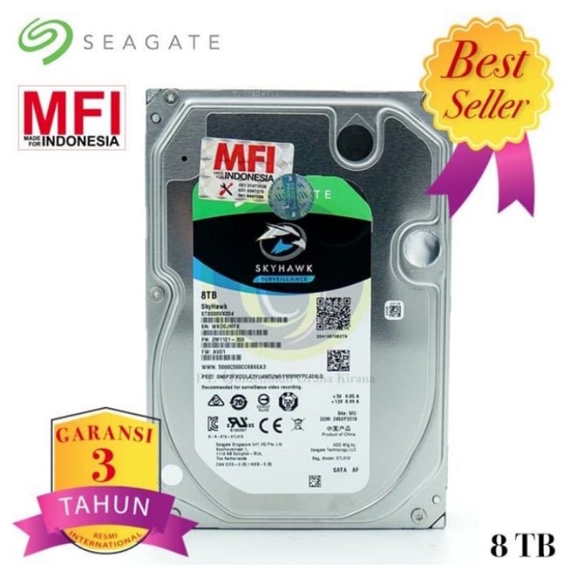 HARDISK 8TB  SEAGATE SKYHAWK GARANSI RESMI MFI INDONESIA 3 TAHUN