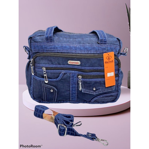 Tas slempang wanita bahan jeans denim tebal