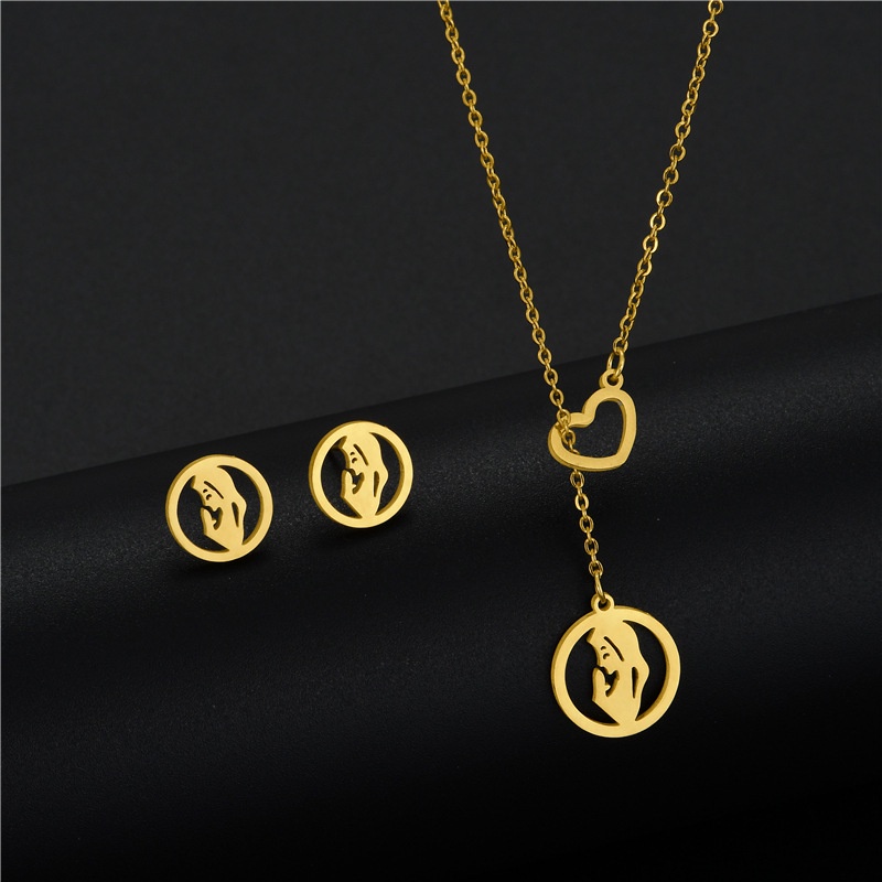 Stainless steel doa liontin golden set IBU kalung anting-anting set wanita tangan cocok liontin