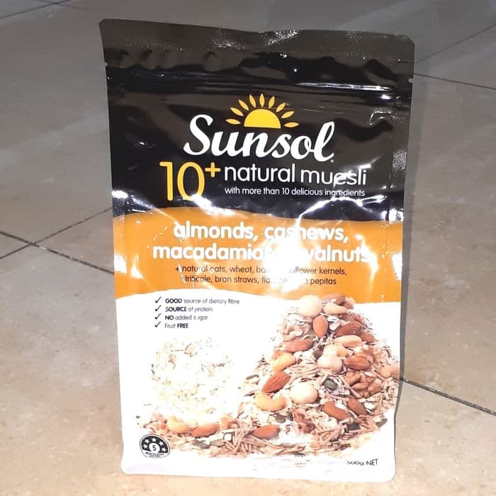 Sunsol 10+ Natural Muesli Almonds, Cashews, Macadamias, &amp; Walnuts 500gr