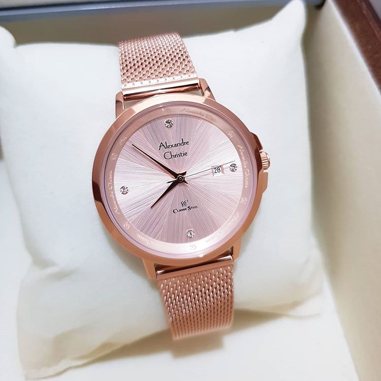 Alexandre Christie AC2865 Original Jam Tangan Wanita Stainless Full Rose Gold