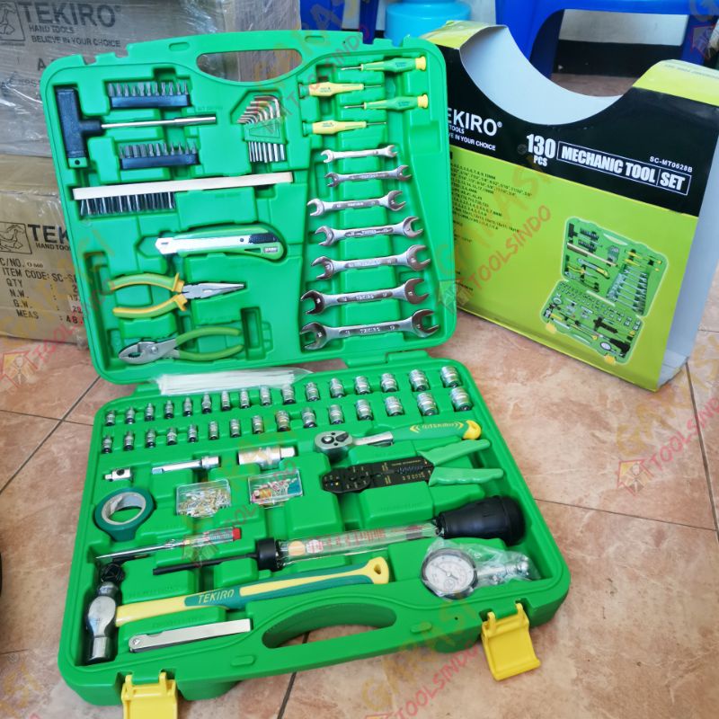 mechanic tool set 130 pcs TEKIRO tool kit set perkakas set tukang box plastik tang kunci sok obeng