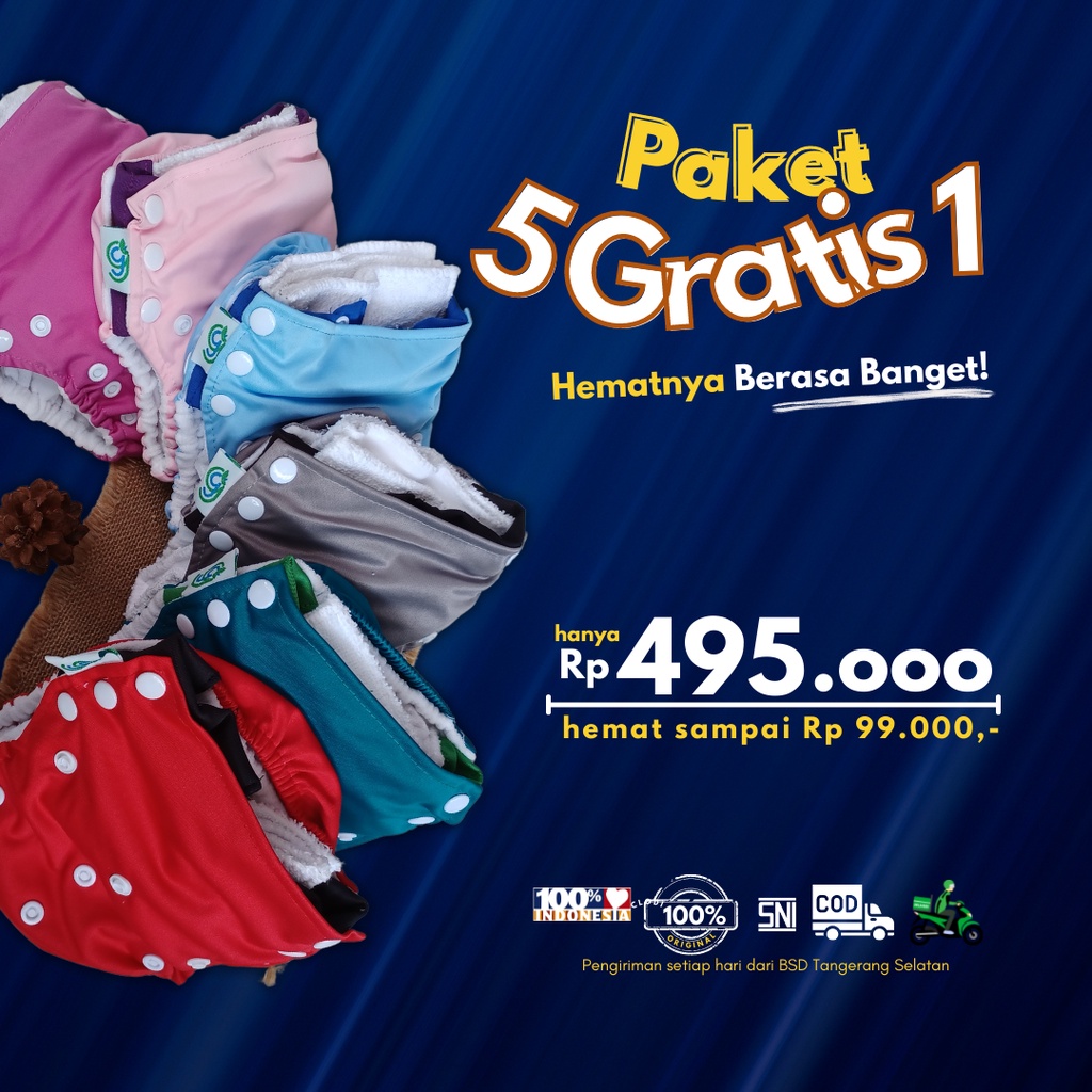 [Paket 5 GRATIS 1] Popok bayi cuci ulang Clodi GG