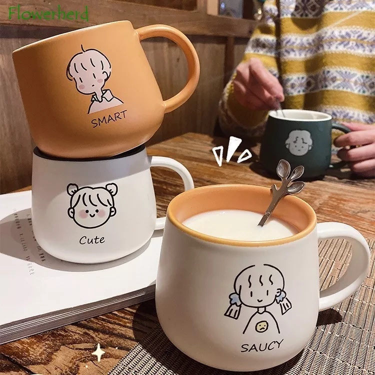 Mug Kartun Avatar dengan Sendok Cangkir Kopi Susu Anime Kawaii