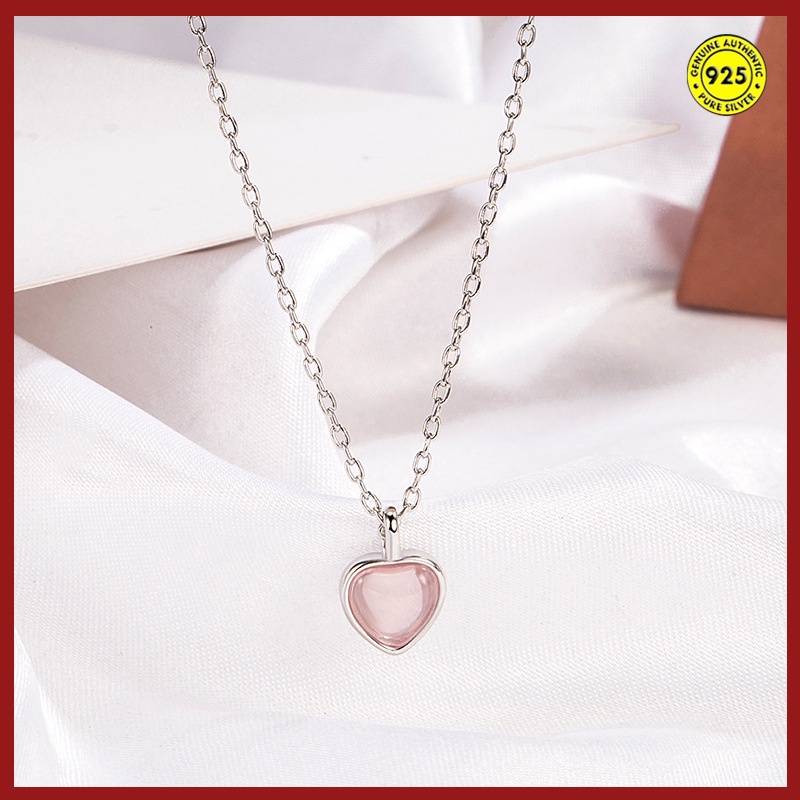 Kalung Bentuk Hati Warna Pink Bahan S925 Silver