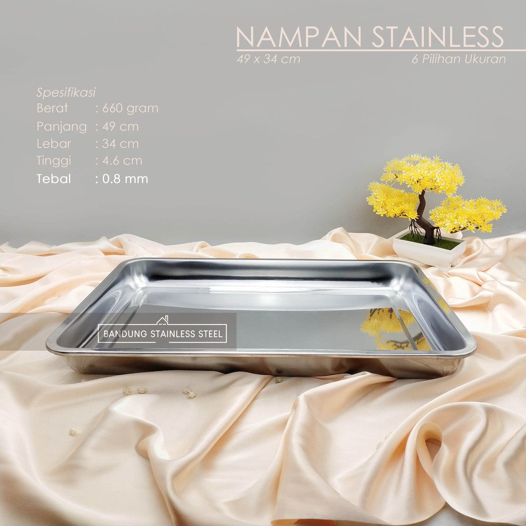 Nampan baki stainless steel tebal 50x35x4.8cm kuat besar food tray