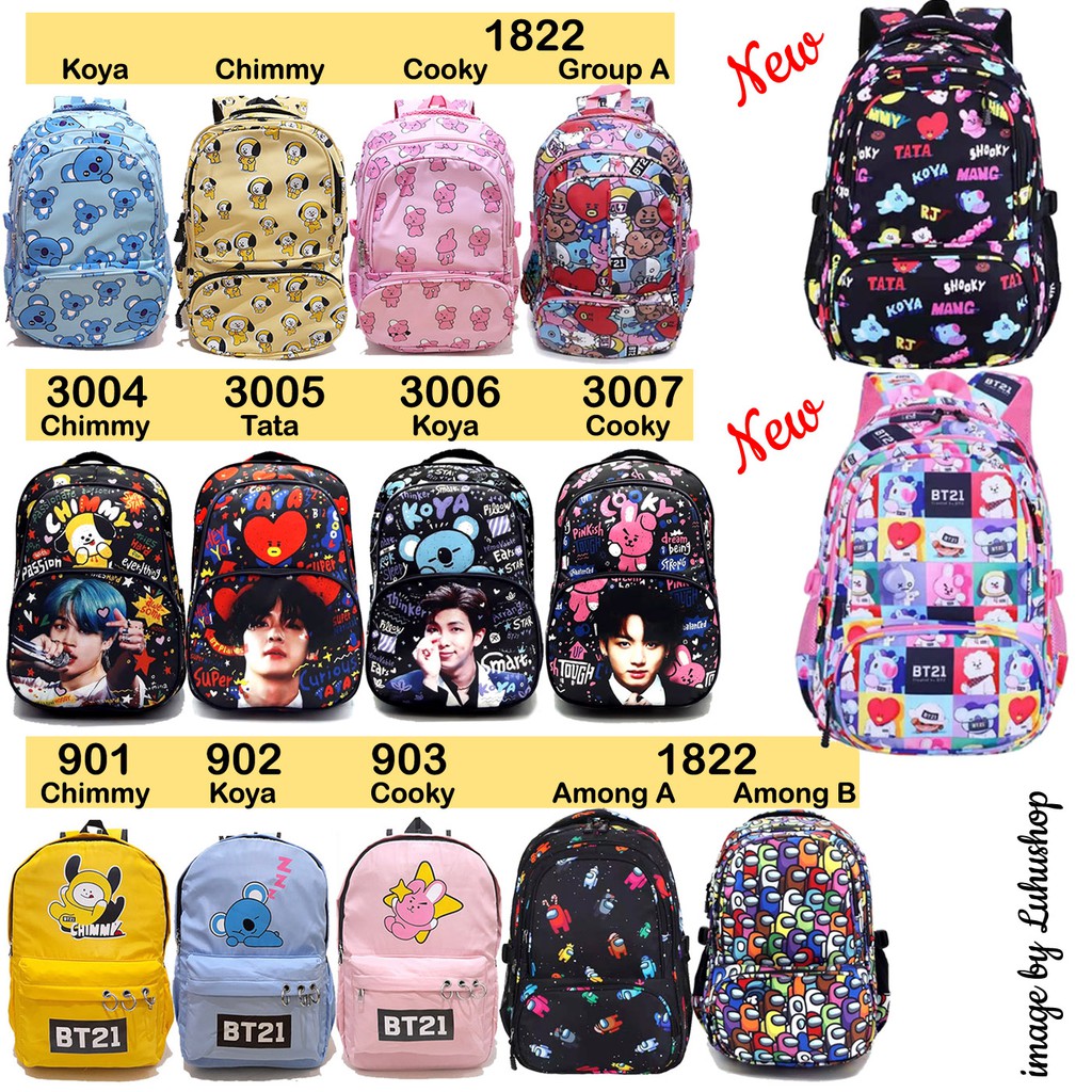 Tas Import SD / Remaja Ransel 16 Inch Kpop Band Korea Among BT21 Amongus Tas Anak Perempuan Ransel Anak