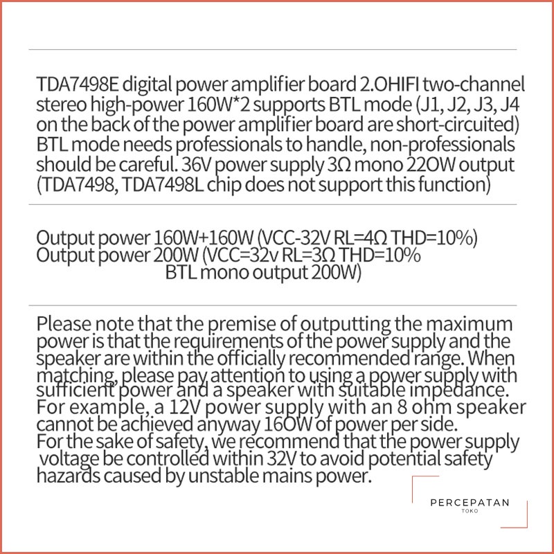 【TDA7498E】 daya tinggi digital power amplifier papan 2.0HIFI stereo daya tinggi 160W * 2 dukungan BTL220W