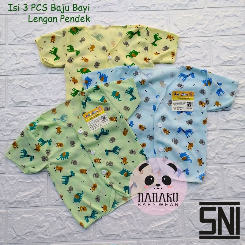 Ana Baby - 3 PCS Baju Bayi Baru Lahir Lengan Pendek Motif Lucu