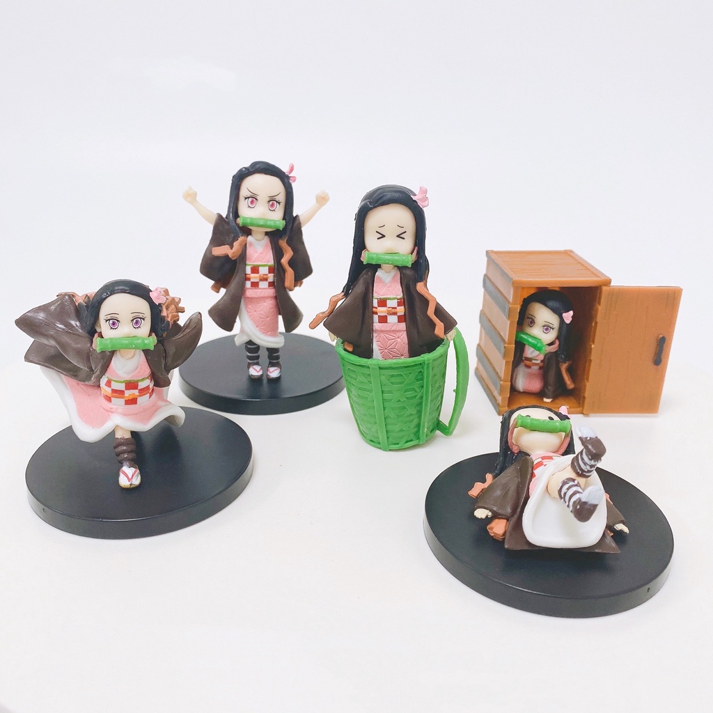 5pcs/set Cute Kamado Nezuko Japan Anime PVC Figure Toys New Kawaii Demon Slayer Doll  Birthday Gift for Girls