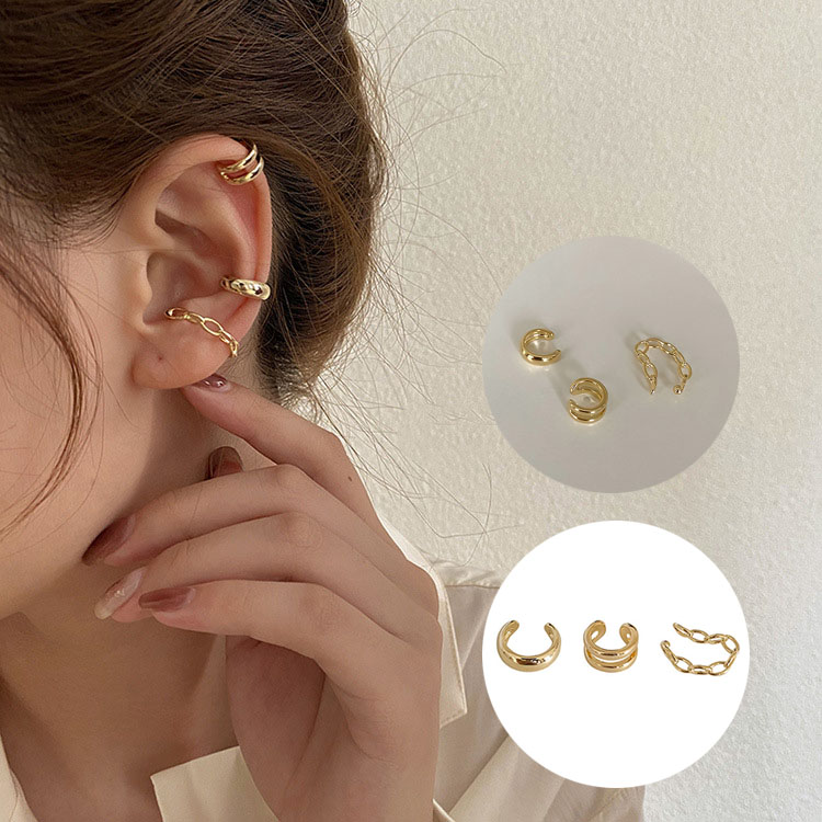 3pcs/Set Ear Clip Korean Ins Ear Bone Clip Without Pierced Female Earrings Temperament Earrings