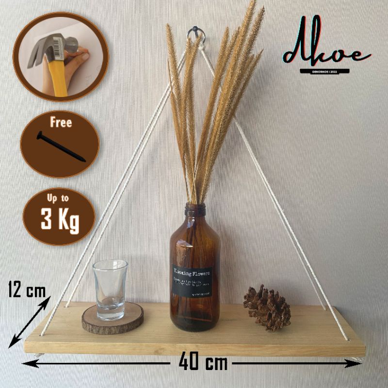 [Dkoe] Rak Gantung Kayu Pinus Solid Ambalan Tali Rak gantung tali, rak gantung aesthetic 40 Cm