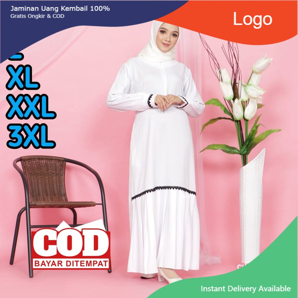 Naura Gamis Terbaru 2022 Gamis Putih Polos M-L-XL-XXL-XXXL Fashion Muslim Gamis Putih Gamis Polos