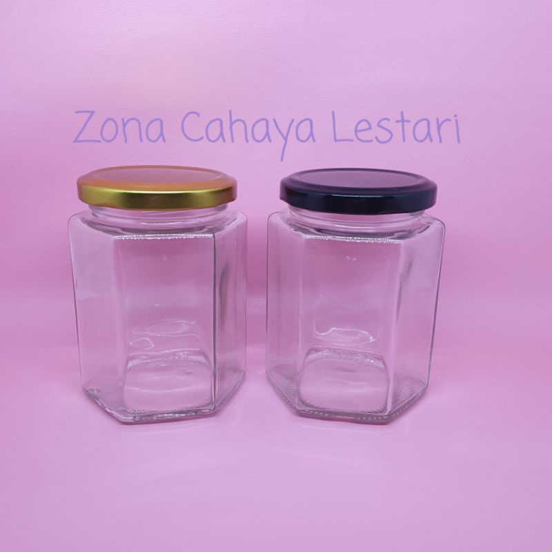 MIN.ORDER 4 PCS JAR HEXAGONAL 280ML 380ML / BOTOL TOPLES JAR KACA 280 ML 380 ML BUMBU/MADU/SELAI