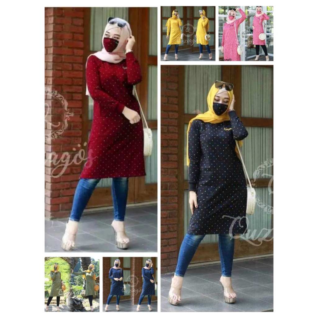 TUNIK WANITA MURAH KEKINIAN FREE MASKER/ TUNIK ONDE SIZE L DAN XL/MATT BABYTERRY TEBAL/TUNIK OUZIAGOZ/TUNIK KEKINIAN LENGAN PANJANG