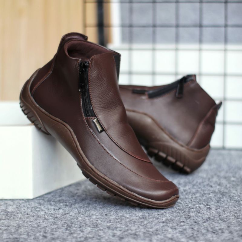 WOLF x CORRA 38 sd 44 Aloof Brozip Sepatu Boots Zipper Pria Sleting Original Kulit Asli