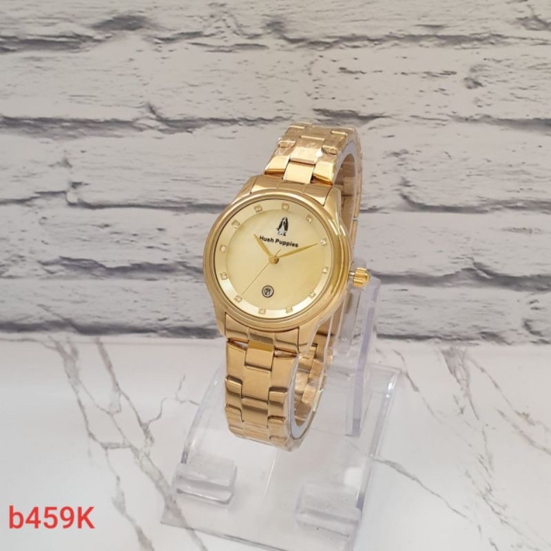 BISA COD JAM TANGAN WANITA HUSH PUPPIES RANTAI BULAT DIAMOND TANGGAL AKTIF HP1958