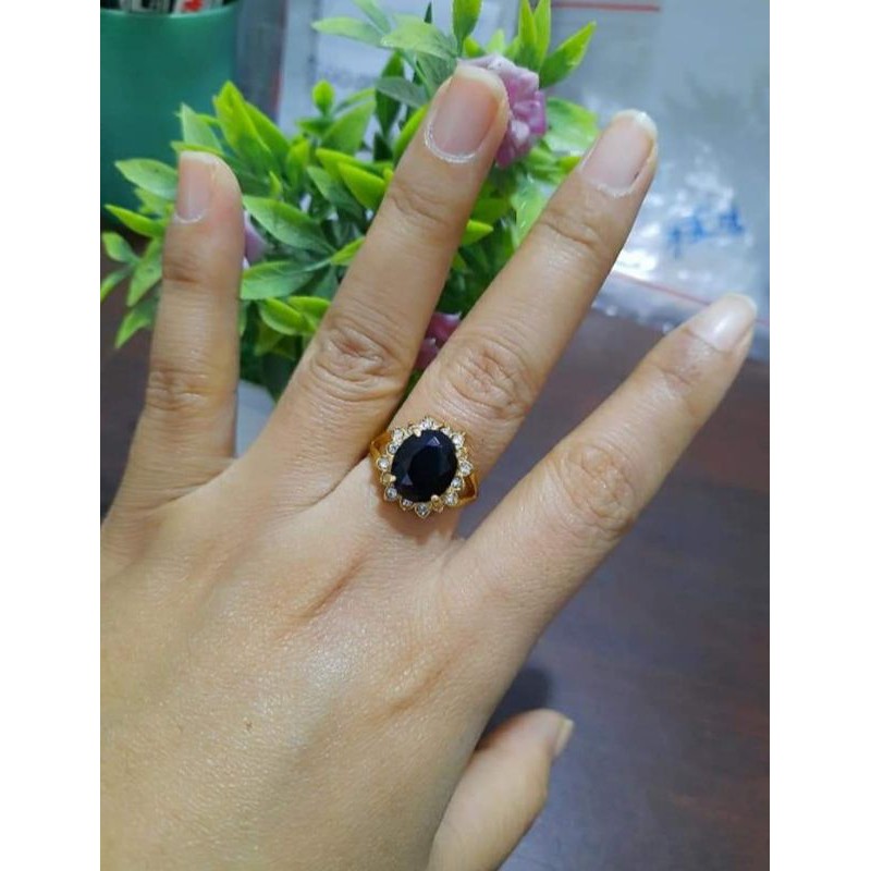 (Ring Perunggu) Cincin Batu Permata Natural Black Cutting Diamond Untuk Wanita