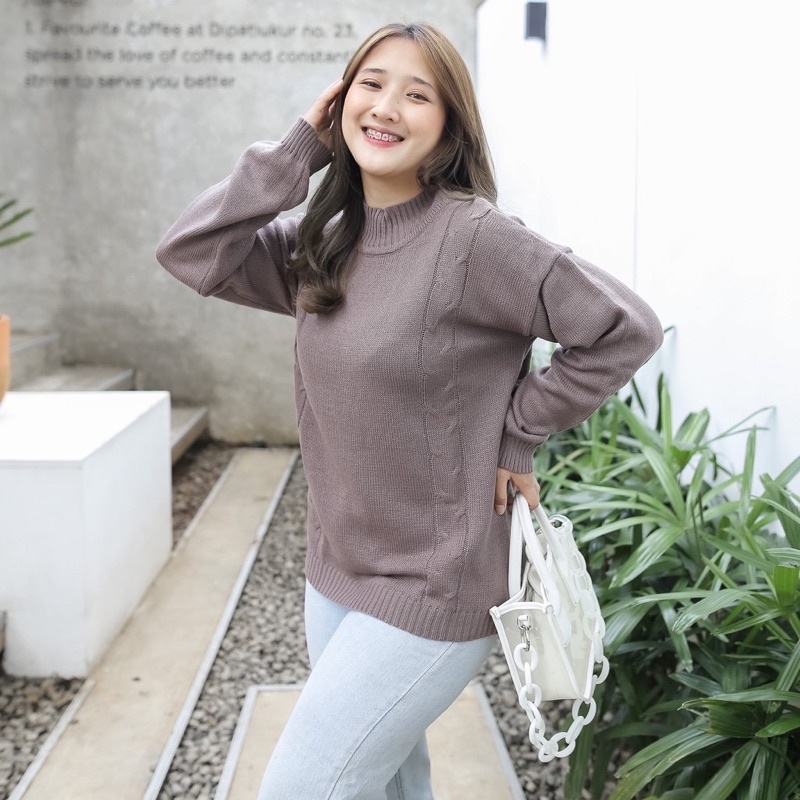 Blouse Baju Atasan Wanita Terbaru Lengan Panjang Boxy Kerah bulat cable