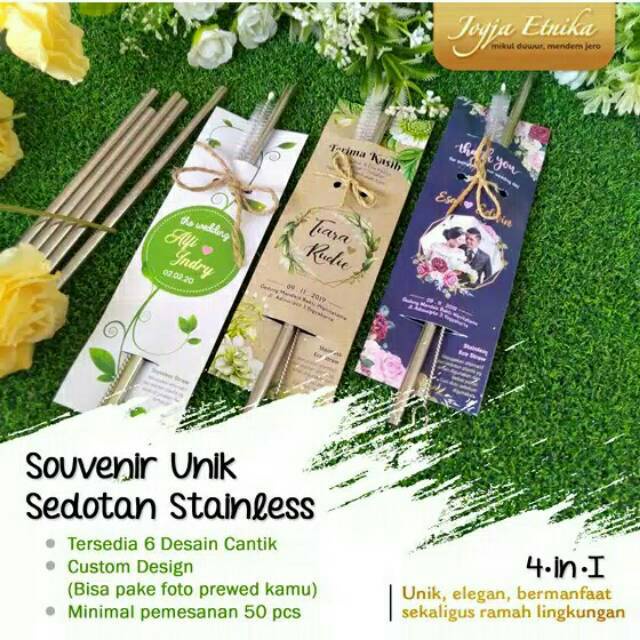 Sedotan Unik Sedotan Stainlees Lurus dan Brush / Souvenir Nikah / Souvenir Unik