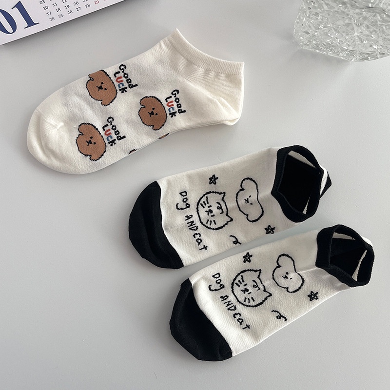 GO! KK817 Kaos Kaki Wanita Pria Pendek Unisex Semata Kaki Ankle Motif anjing Socks Korean