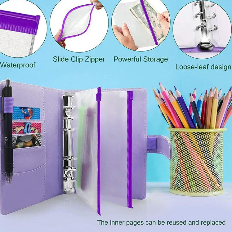 

(HOT SALE!) A6 Binder Buku Harian & Perencana Tahun Akun Tangan Notebook Pengikat Kantong Penyimpanan Amplop Uang Kertas dengan 10 Pcs 6 Lubang Pengikat Folder Ritsleting Label Gratis