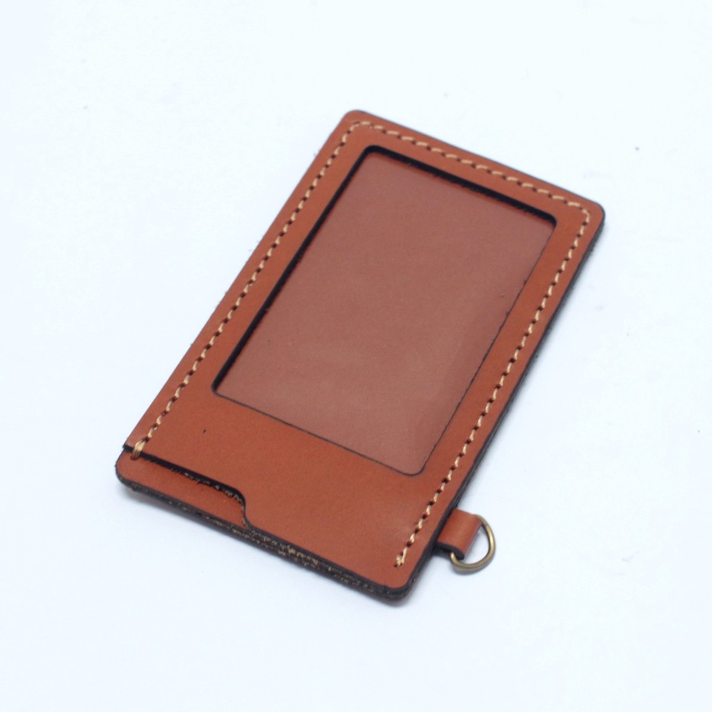 gantungan dompet ID card kulit tan - tali id card holder - PHID827