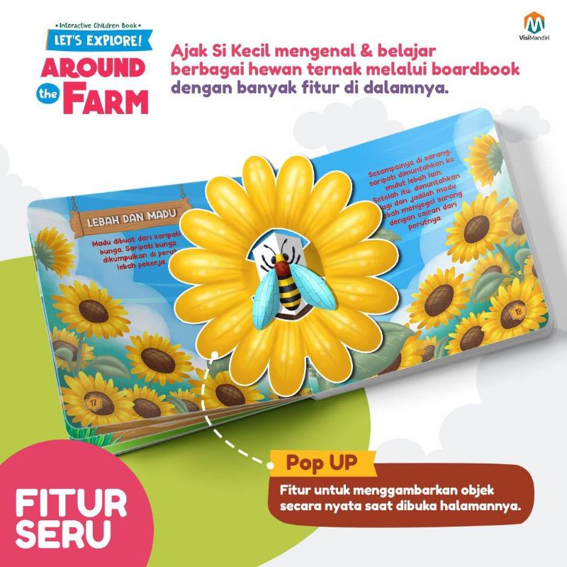Boardbook Balita Anak Hard Cover Buku Cerita Bergambar Seri Mengenal Hewan Bilingual Full Colour Lets Eexplore Around The Farm Ziyad-6