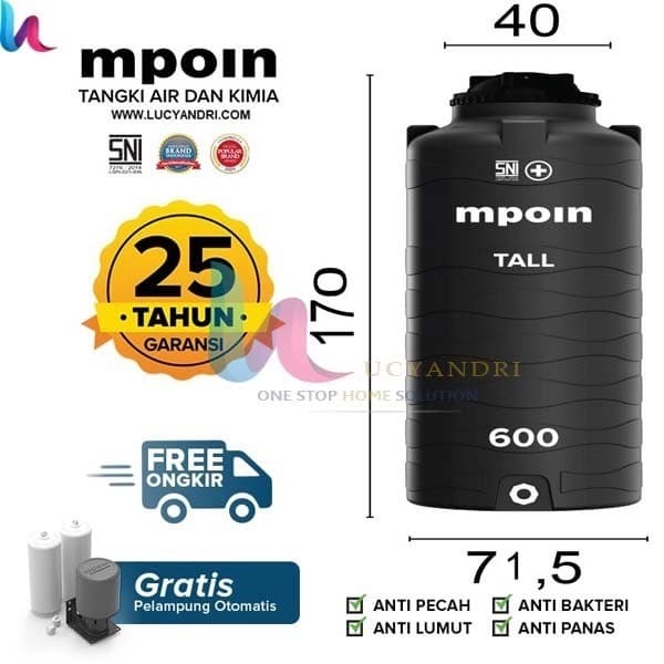 solusi Toren Air 600 Liter MPOIN PLUS 600 Tall Tangki Air Tandon Murah