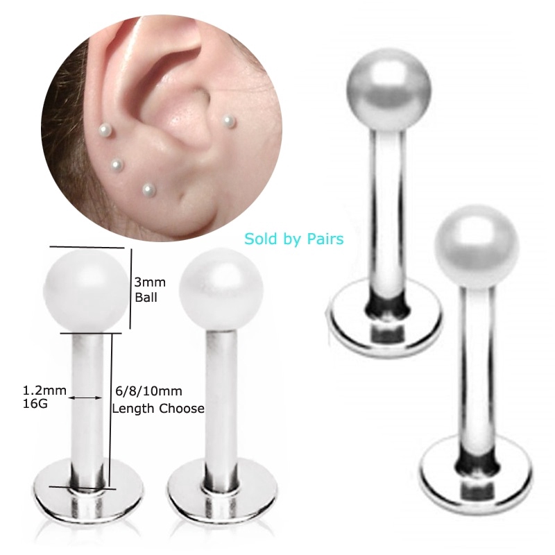 Sepasang 16G Labret Lip Stud Ear Cartilage Tragus Earrings