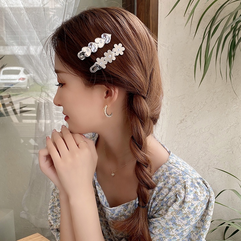 Lovely Korean Shining Flower Heart Mirror Hairpin Hair Bang Clips for Women Girls