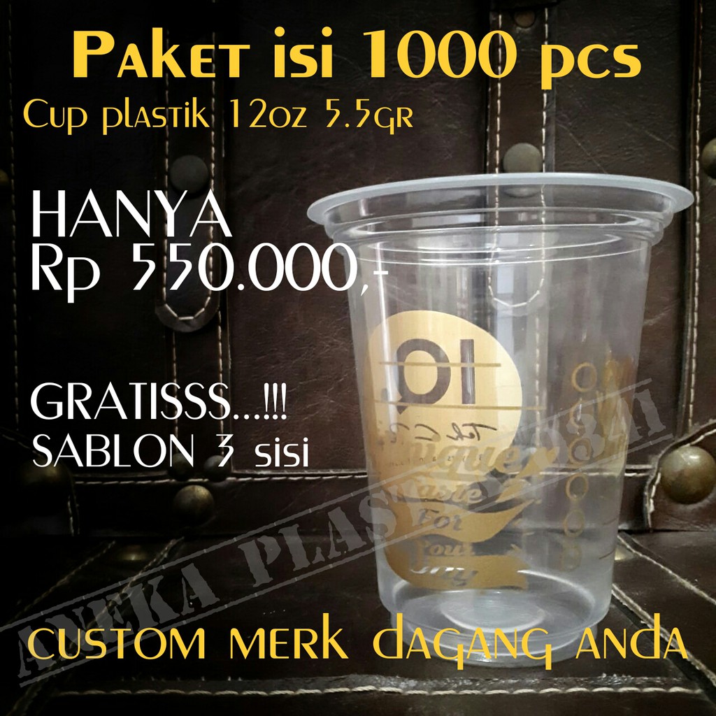 Cup Plastik Sablon Custom 12 Oz dan 16 Oz