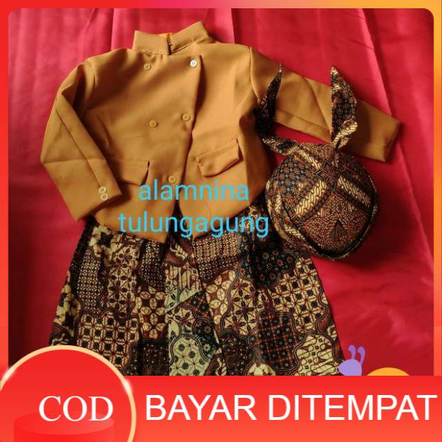 Stelan Baju Beskap Anak Kecil Cowok Jawa Sunda Basofi Setelan beskap dalang adat Jawa Surjan anak