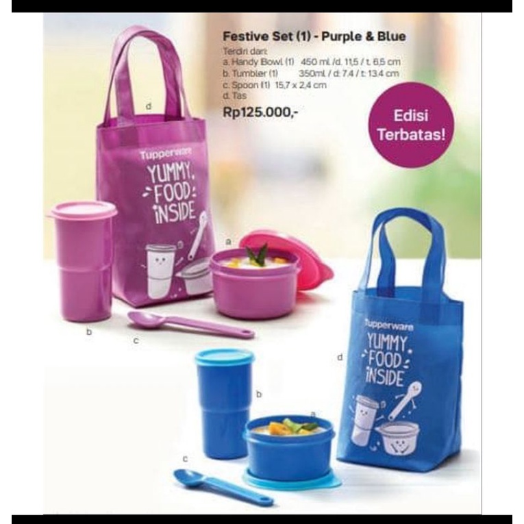 Festife set tupperware / tempat makan set tumbler free tas / tempat bekal tupperware promo