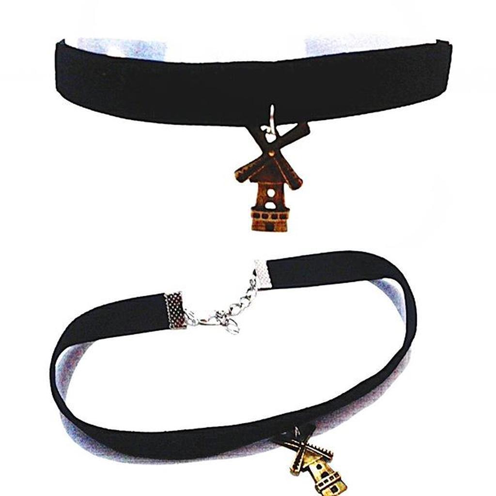 Choker Velvet Necklace Bronze Windmill | Kalung Handmade