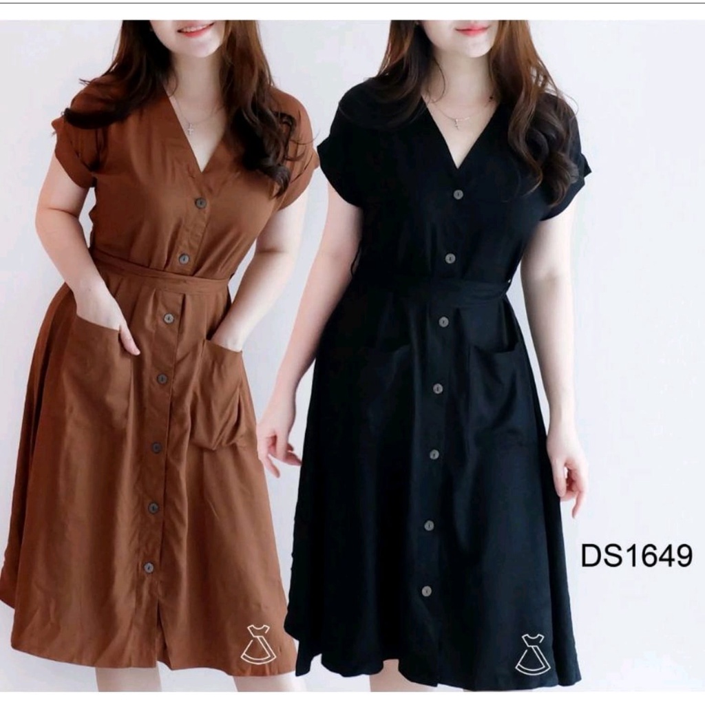 Dress Amando Manopo Kancing Depan Wanita Casual Lengan Pendek