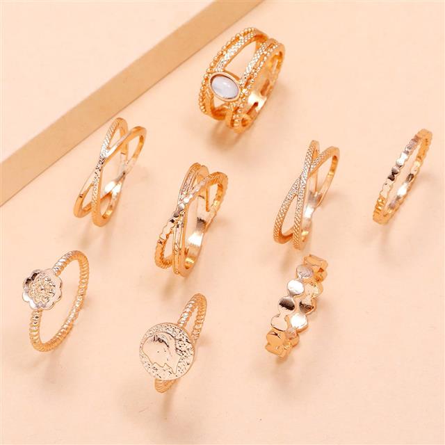 Eropa dan Amerika little daisy bunga retro kepribadian minimalis cincin 8-piece set