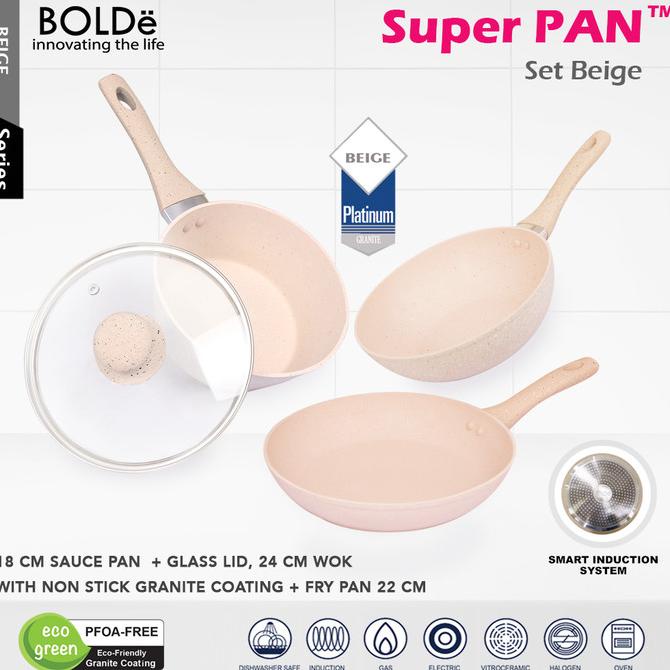 BOLDe SUPER PAN SET - BEIGE | Panci Granite Ceramic Cookware Set | Eco