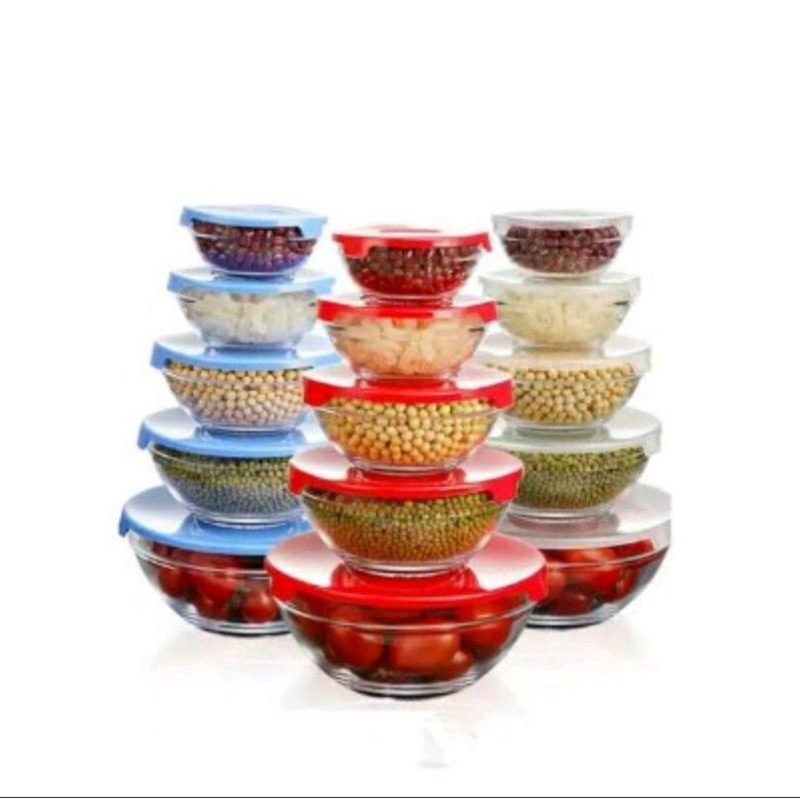 Mangkok kaca set isi 5 / mangkok kaca + tutup / mangkok beling / mangkok beranak