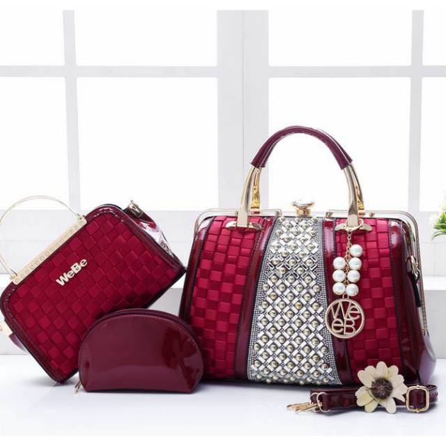 Tas import wanita Webe Behel swarovski set 3 in 1 handbag