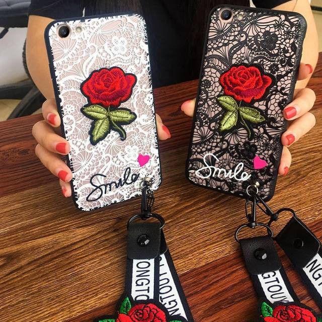 Samsung J7 2016 / J710 - Softcase renda flower plus tali case smile bunga mawar