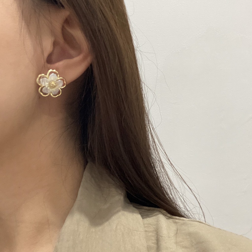 Flower Marble Earrings / Aksesoris Anting Wanita Anting Korea Murah / Fashion Earrings / Anting Rantai / Chain Earrings / Anting Bunga / Anting Mutiara