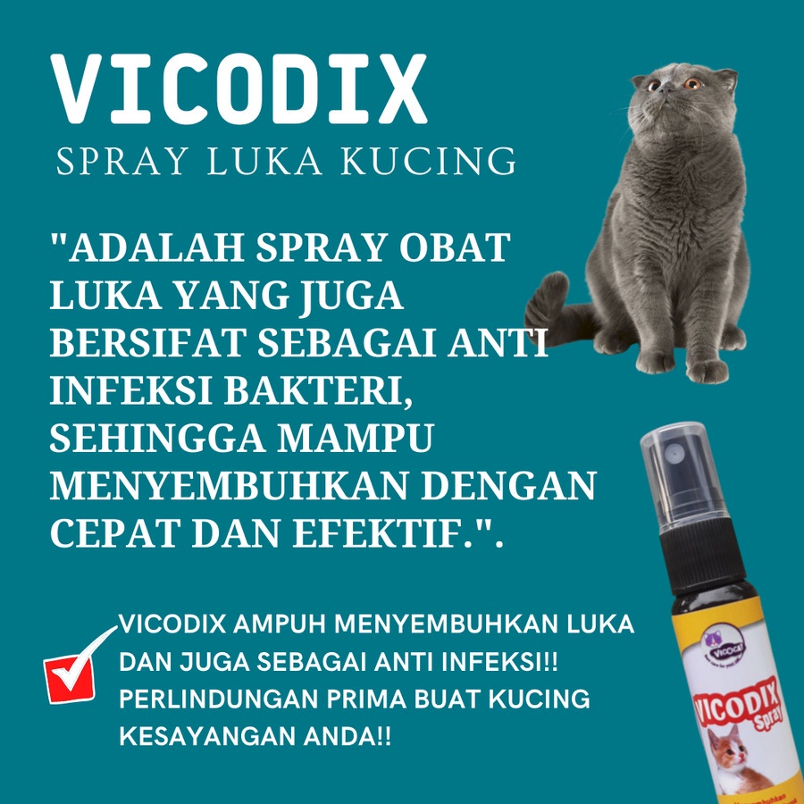 Obat luka kucing VICODIX Spray Jamur demodex gatal eksim koreng borok nanah bolong ampuh