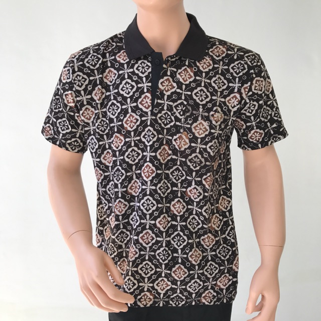 baju polo shirt lengan pendek batik print linen bahan kaos pria murah