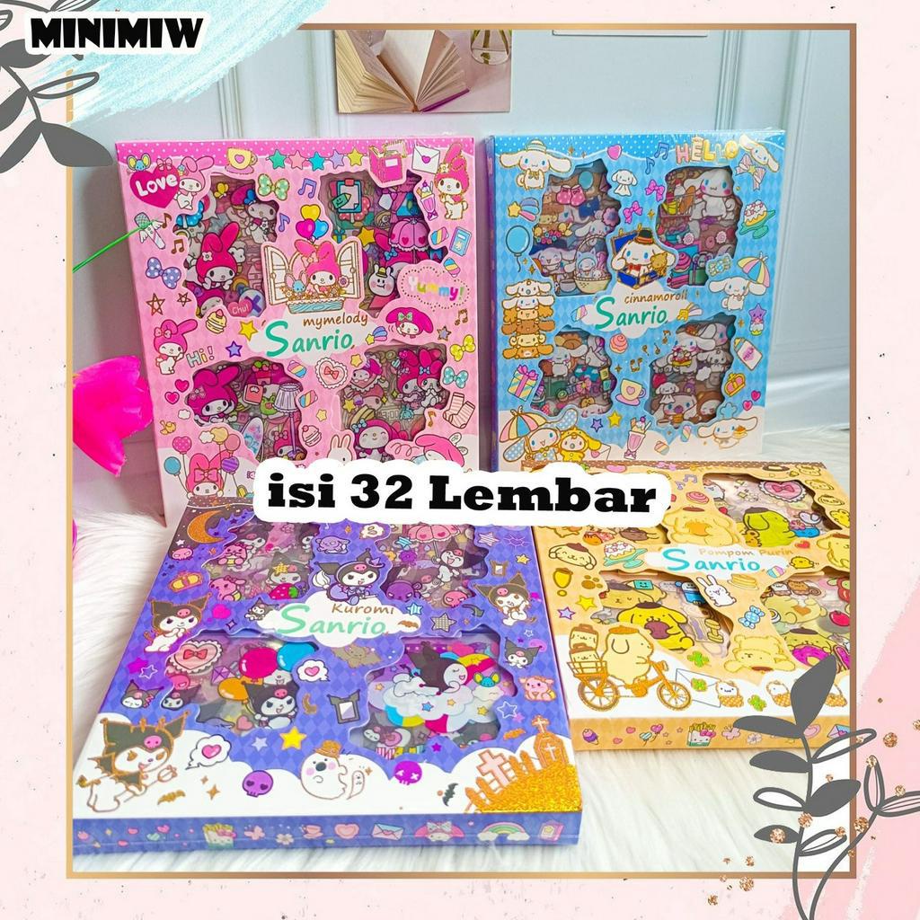 Sticker BOX SANRIO isi 32 lembar Set Daily Manual Cute Pattern Decorative Tape Sticker Gift Box