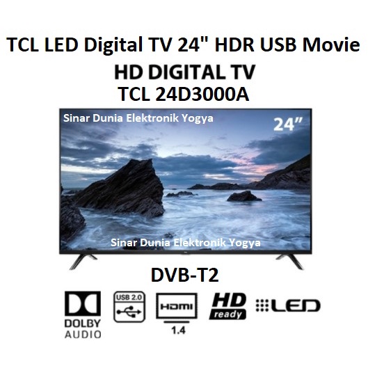 TCL LED Digital TV 24&quot; DVB-T2 HDMI USB Movie 24D3000A 24D3000 LED TV