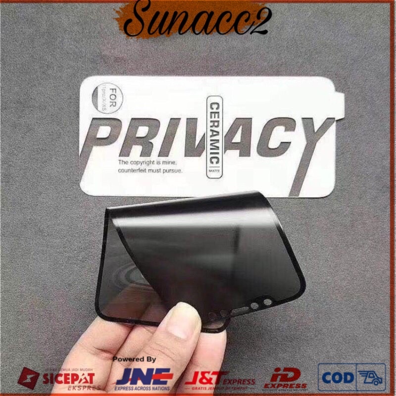 (SUN)TEMPERED GLASS CERAMIC SPY MATTE FILM IPHONE 6/7/8/X/XS/XR/11/12/13/14/+/Pro/Max ANTI PECAH RETAK MINYAK Anti PECAH SPY HITAM