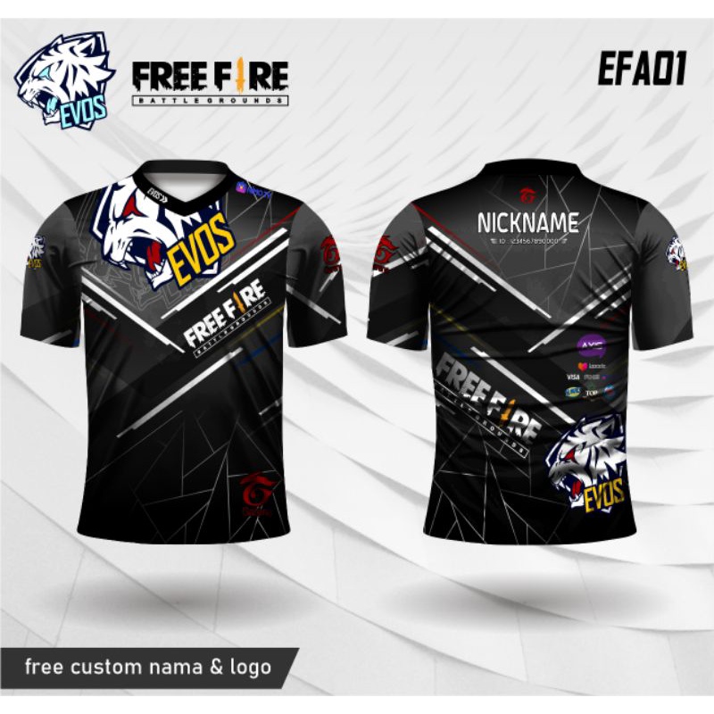 baju evos free fire jersey, jersey e sport evos free fire baju gamers evos kaos evos